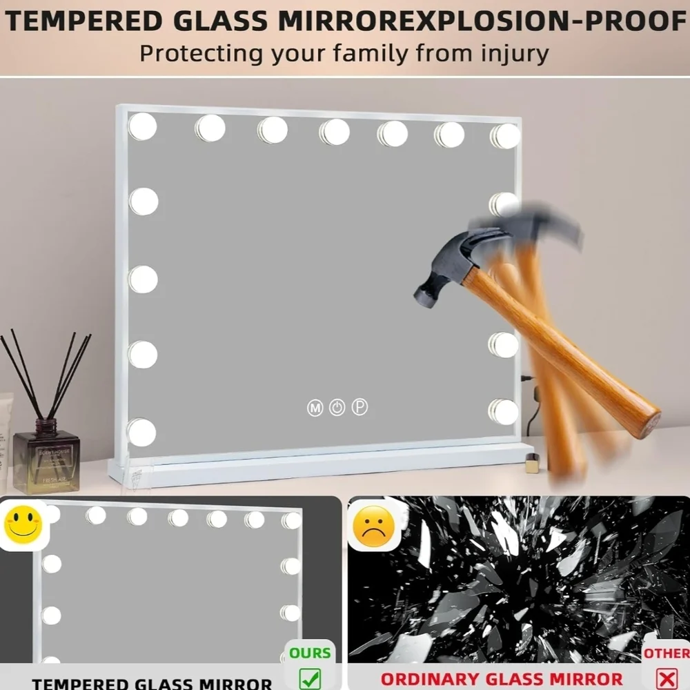 Vanity Mirror with LED Lights and Phone Holder